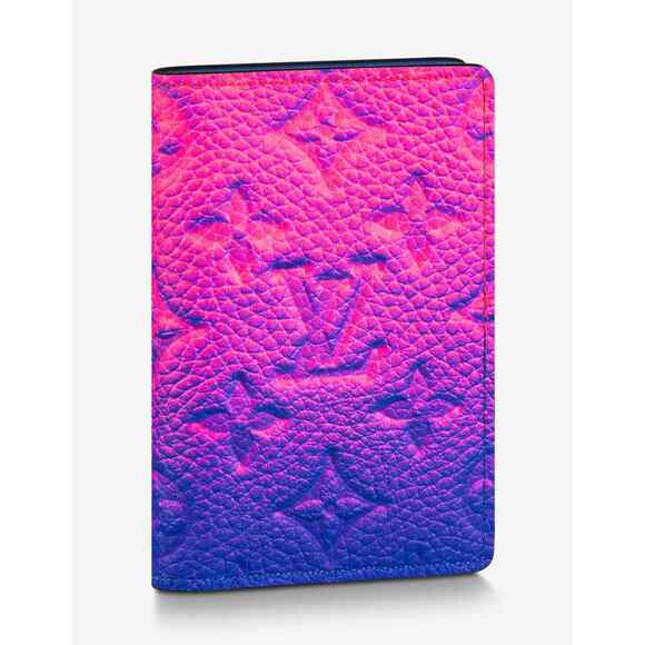 Louis Vuitton Taurillon Monogram Logo Pink Blue Ombre Pocket Organizer Wallet - Picture 2 of 11